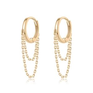 SOLID GOLD Small Hoop Hinged Earrings, 9K Solid Gold Delicate Gold Chain Hoop Earrings, Gold Chai... | Etsy (US)