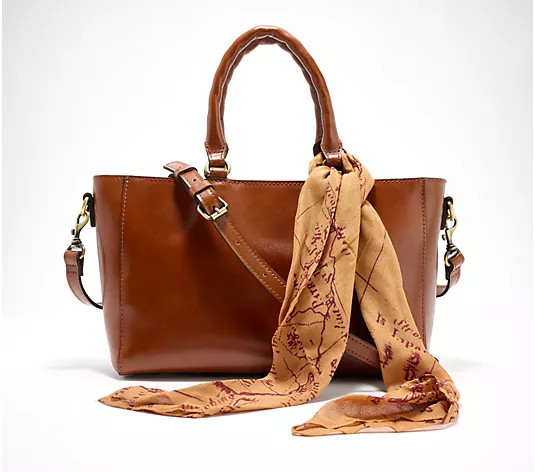 Patricia Nash Aileen Leather Top Handle Satchel with Scarf - QVC.com | QVC