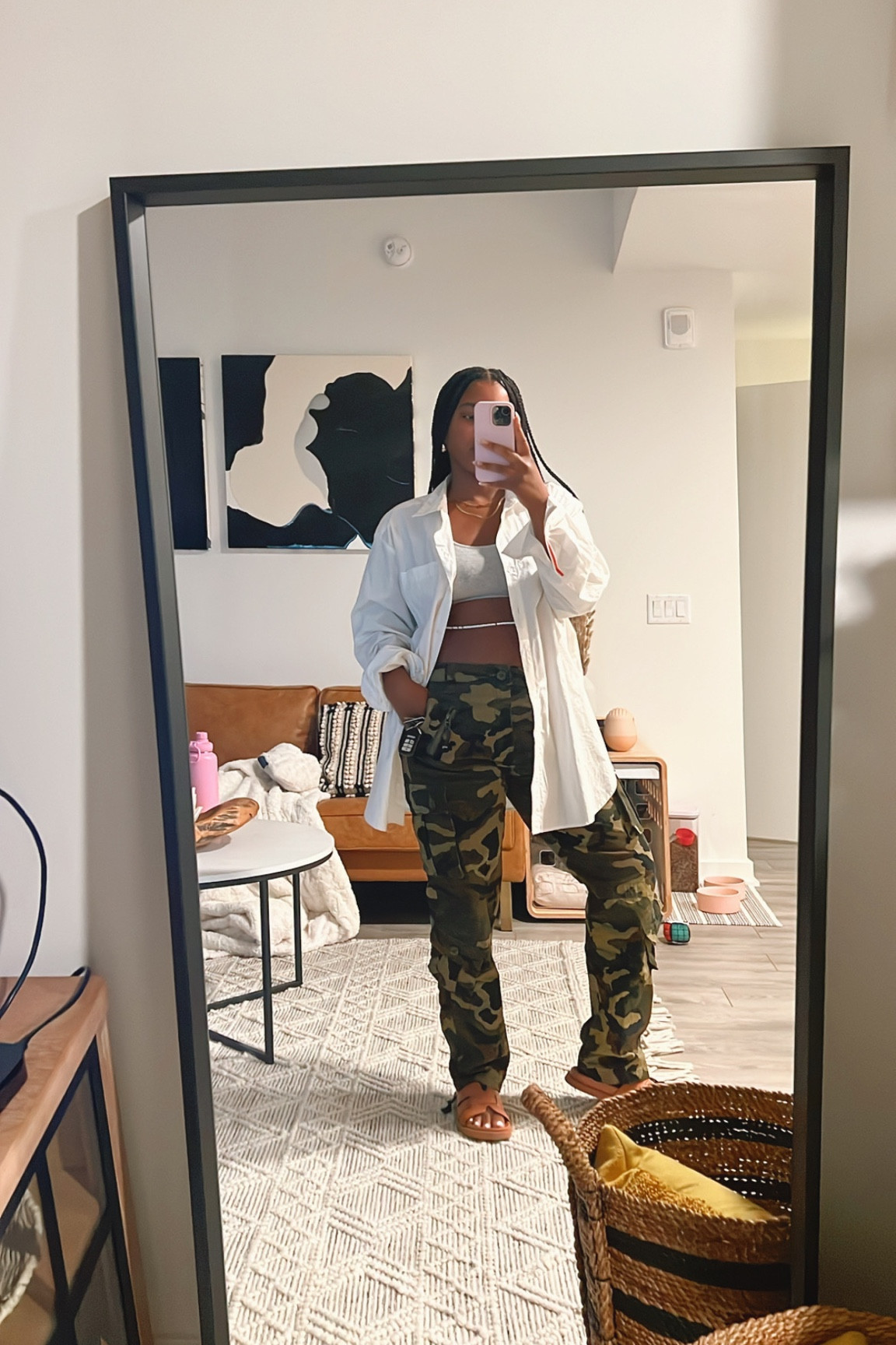 Wearing a 10 in the pants and large in the white button down; and medium in the sports bra 