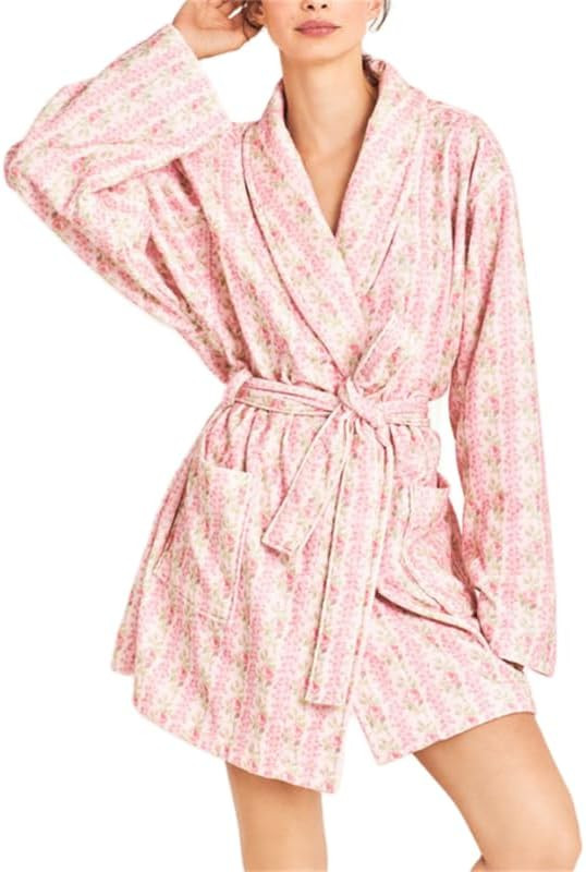 Yuemengxuan Women Y2k Fruit Robe Fleece Shawl Collar Bathrobe with Belt Cozy Spa Long Robe Open f... | Amazon (US)