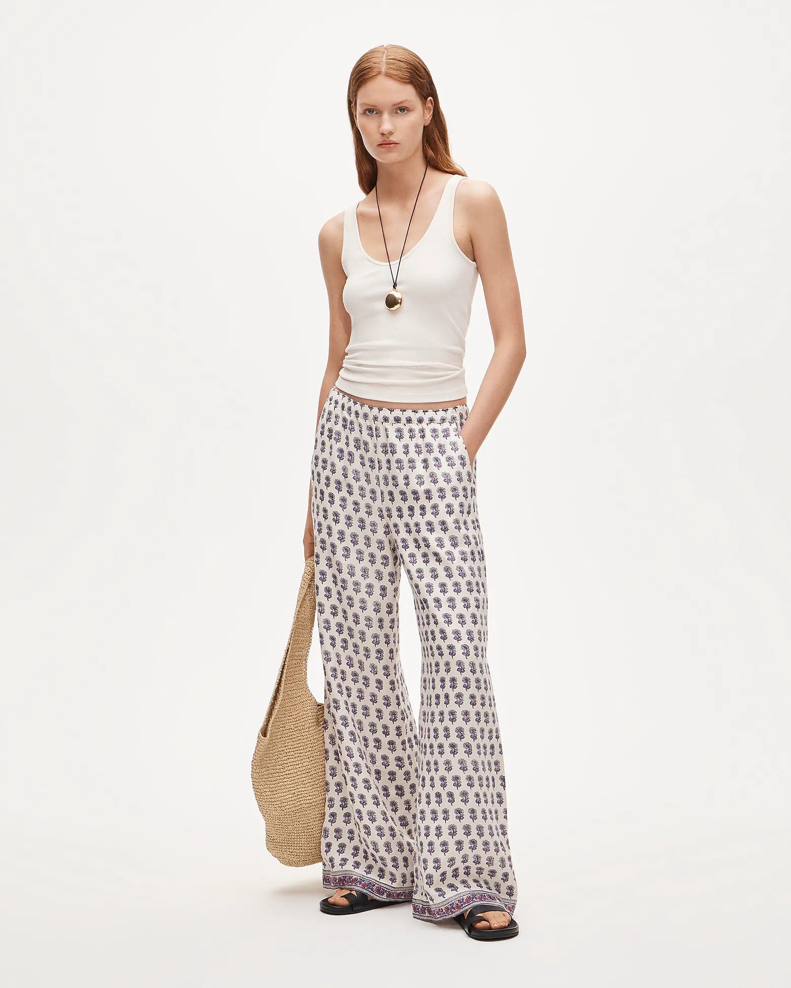 Wide-leg linen pant in lilac block print | J. Crew US