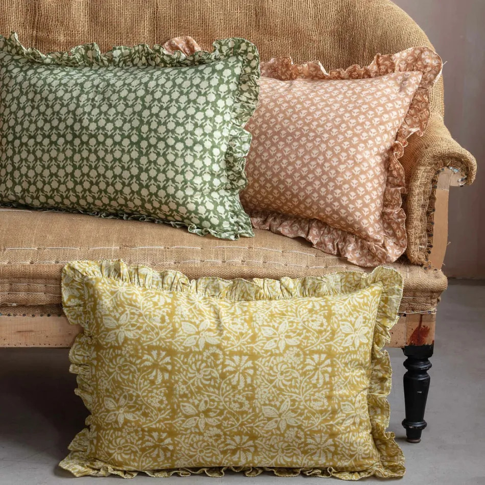 Large Rectangular Floral Block Printed Cushions | Graham and Green