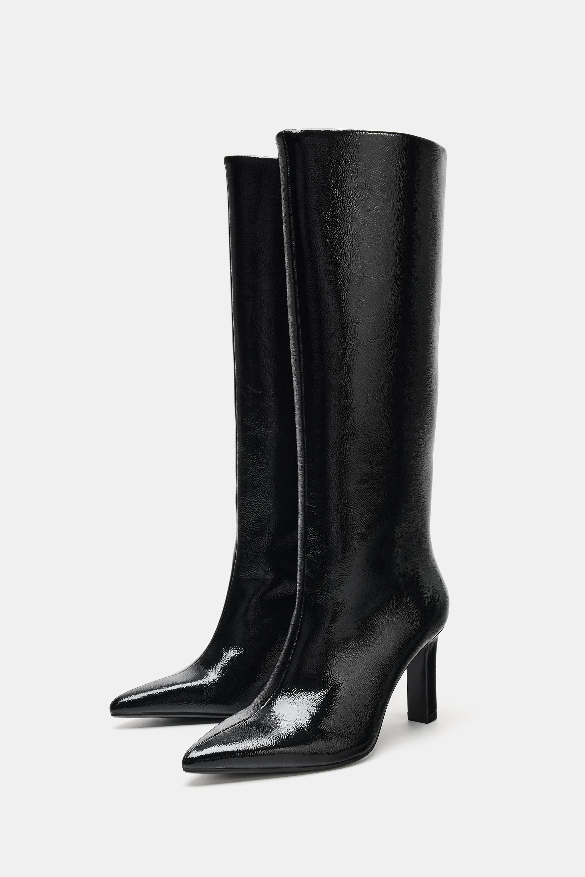 WIDE HEEL PATENT EFFECT BOOTS | Zara US