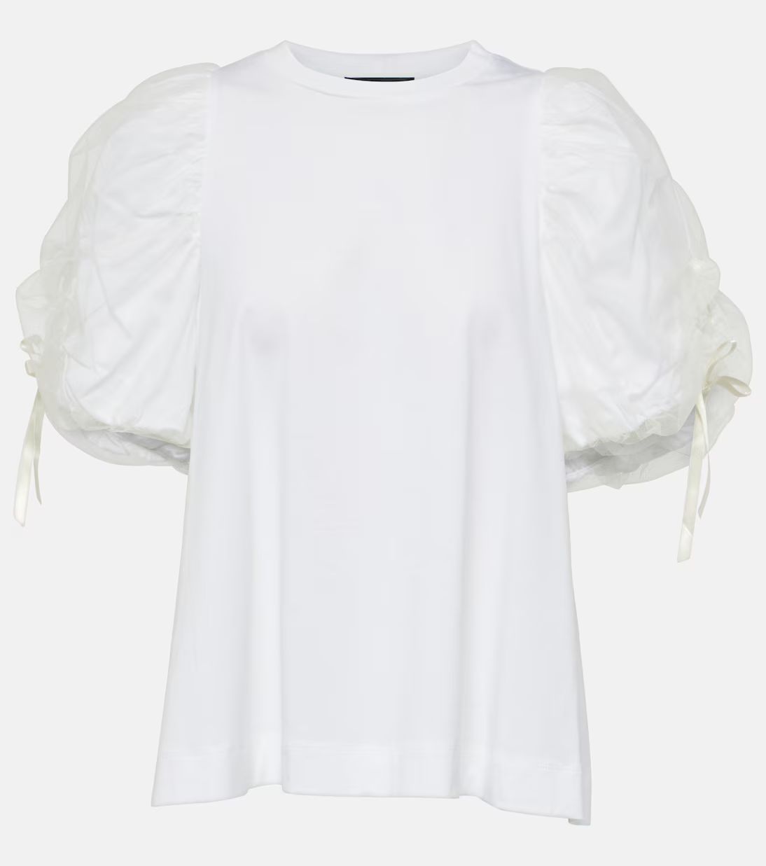 Bow-detail cotton and tulle T-shirt | Mytheresa (US/CA)