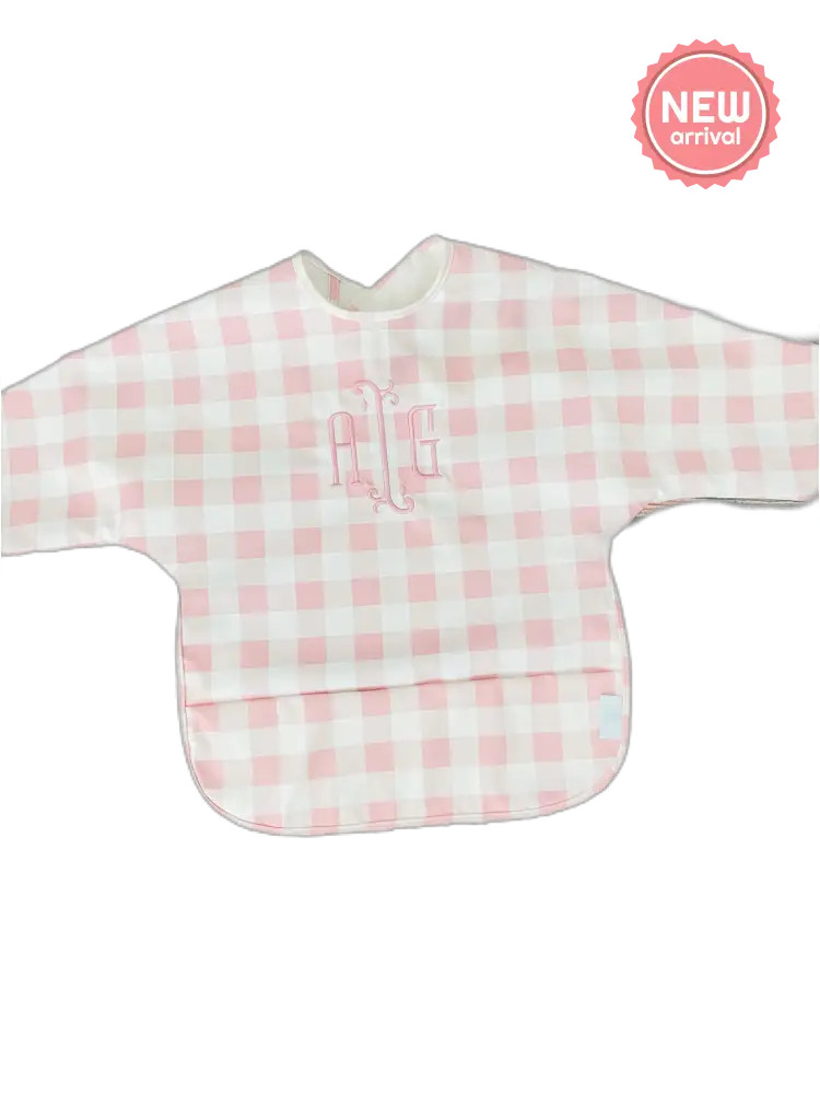 Long Sleeve Signature Catch All Bib - Pink Gingham | Hampton James Clothing