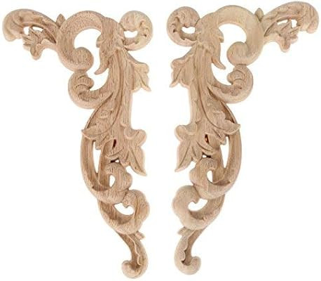 MUXSAM 2Pcs Furniture Onlay & Applique, 19x11x0.8cm/7.48"x4.33"x0.31"(Left+Right), Unpainted Wood... | Amazon (US)