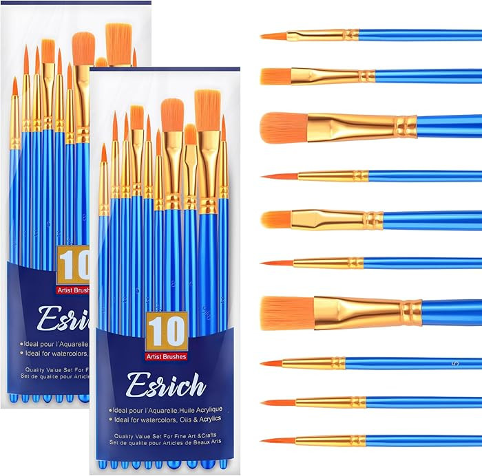 ESRICH Paint Brushes Set,2 Packs 20 Pcs Acrylic Paint Brush Set,Watercolor Oil Acrylic Nylon Hair... | Amazon (US)