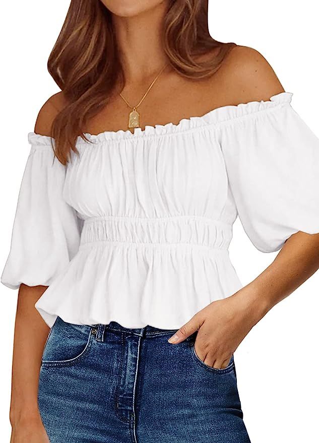 DOROSE Womens Long Sleeve Tops Sexy Casual Off Shoulder Blouses Shirts | Amazon (US)