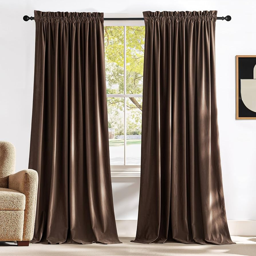 NICETOWN Brown Velvet Curtains 84 inches Length for Bedroom - Blackout Thermal Insulated Sound Re... | Amazon (US)