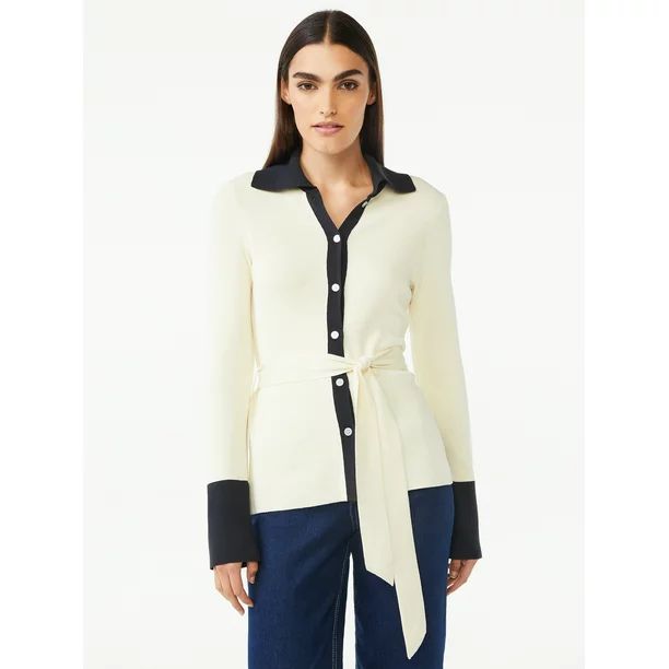 Free Assembly Women’s Belted Collared Cardigan Sweater | Walmart (US)