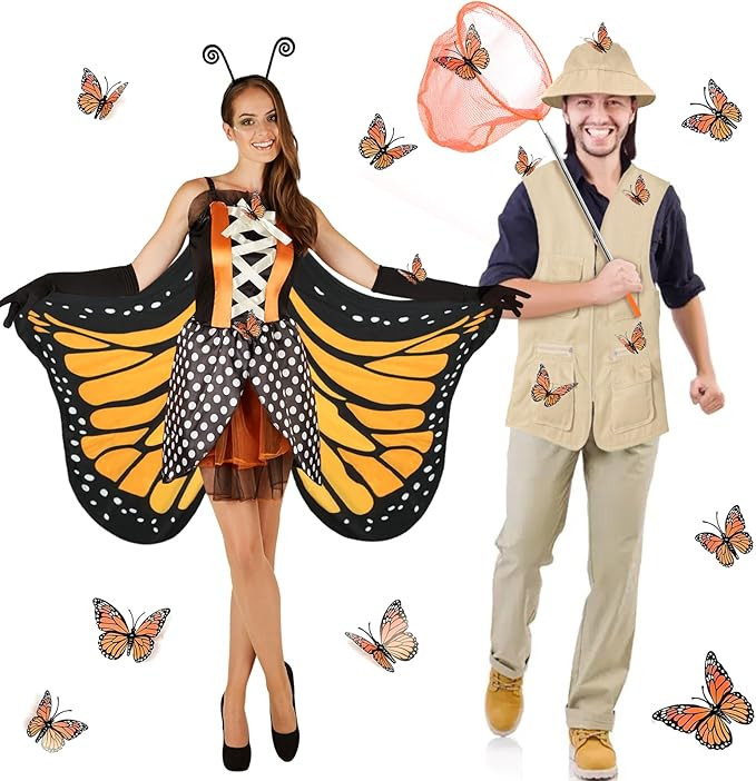 17Pcs Halloween Couple Costume for Adult Butterfly and Catcher Costume Monarch Butterfly Couple C... | Amazon (US)