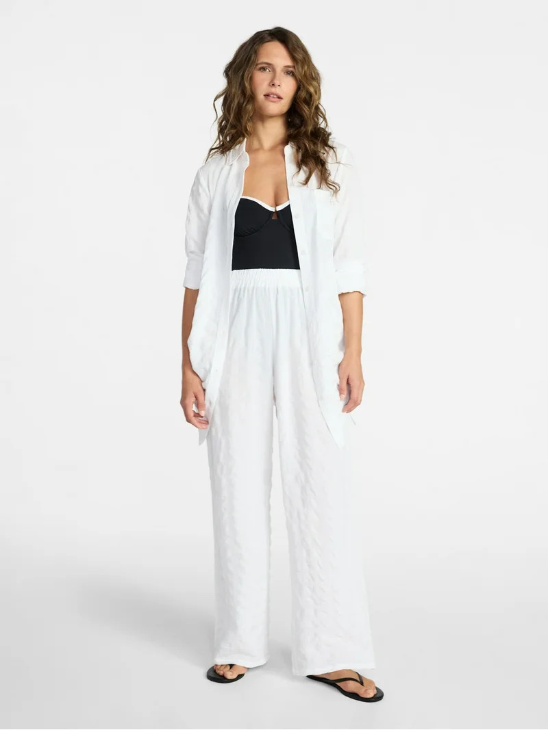 Time and Tru Women's and Women's Plus Size Essentials Convertible Button Down Shirt Coverup, Size... | Walmart (US)