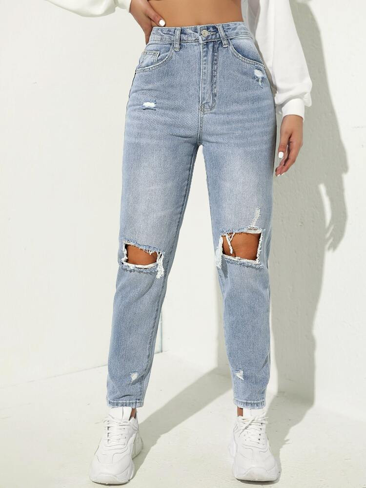 Ripped Detail Mom Jeans | SHEIN