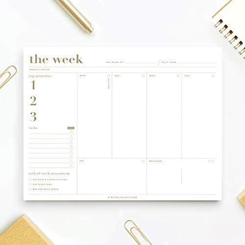 Bliss Collections Essential Weekly Planner 8.5 x 11 with 50 Undated Tear-Off Sheets, Metallic Gold O | Amazon (US)