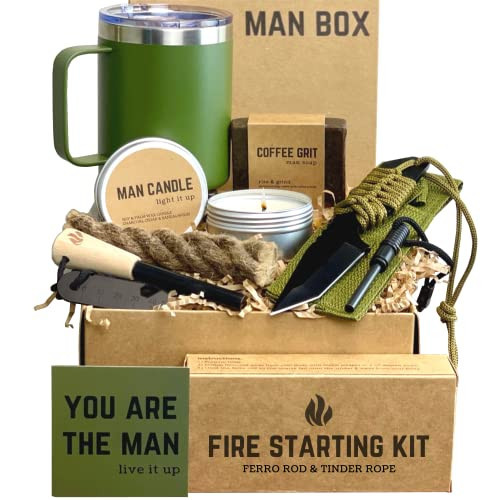 Man Box, Gift Box for Men- Birthday Gifts for Men, Mens Gift Basket, Gifts for Him- Cool Camping Gift Sets for Guys, Son, Brother, Boyfriend, Dad, Husband, Male, Friend | Amazon (US)