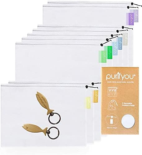 purifyou Set of 9 Premium Reusable Produce Bags - Various Sizes, Farmers Market Bags, Washable Sh... | Amazon (US)