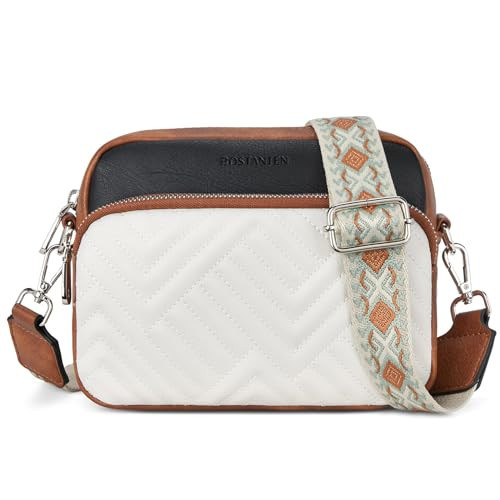 BOSTANTEN Crossbody Bags for Women Vegan Leather Purses Quilted Shoulder Handbags with Adjustable Shoulder Strap Beige＆Black＆Brown | Amazon (US)