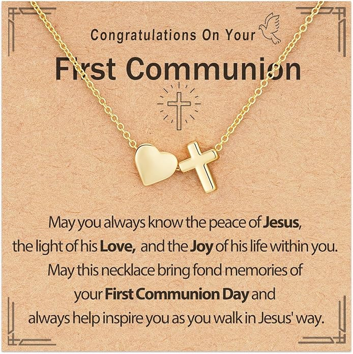 Confirmation First Communion Baptism Gifts for Girls, 14K Gold Plated Heart Cross Necklace for Da... | Amazon (US)