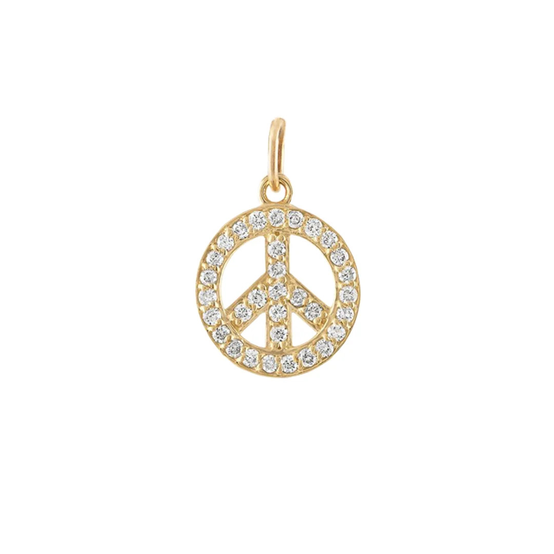 14k Yellow Gold Pave Diamond Peace Pendant, Handmade Charm - Etsy | Etsy (Global)