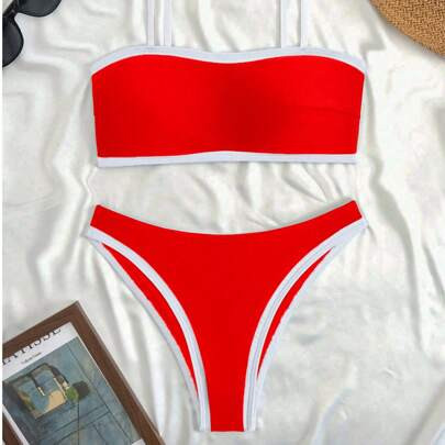 2pcs/Set Women Sexy Fashionable Color Block Bikini Set, Summer Beach Holiday Swimsuit | SHEIN