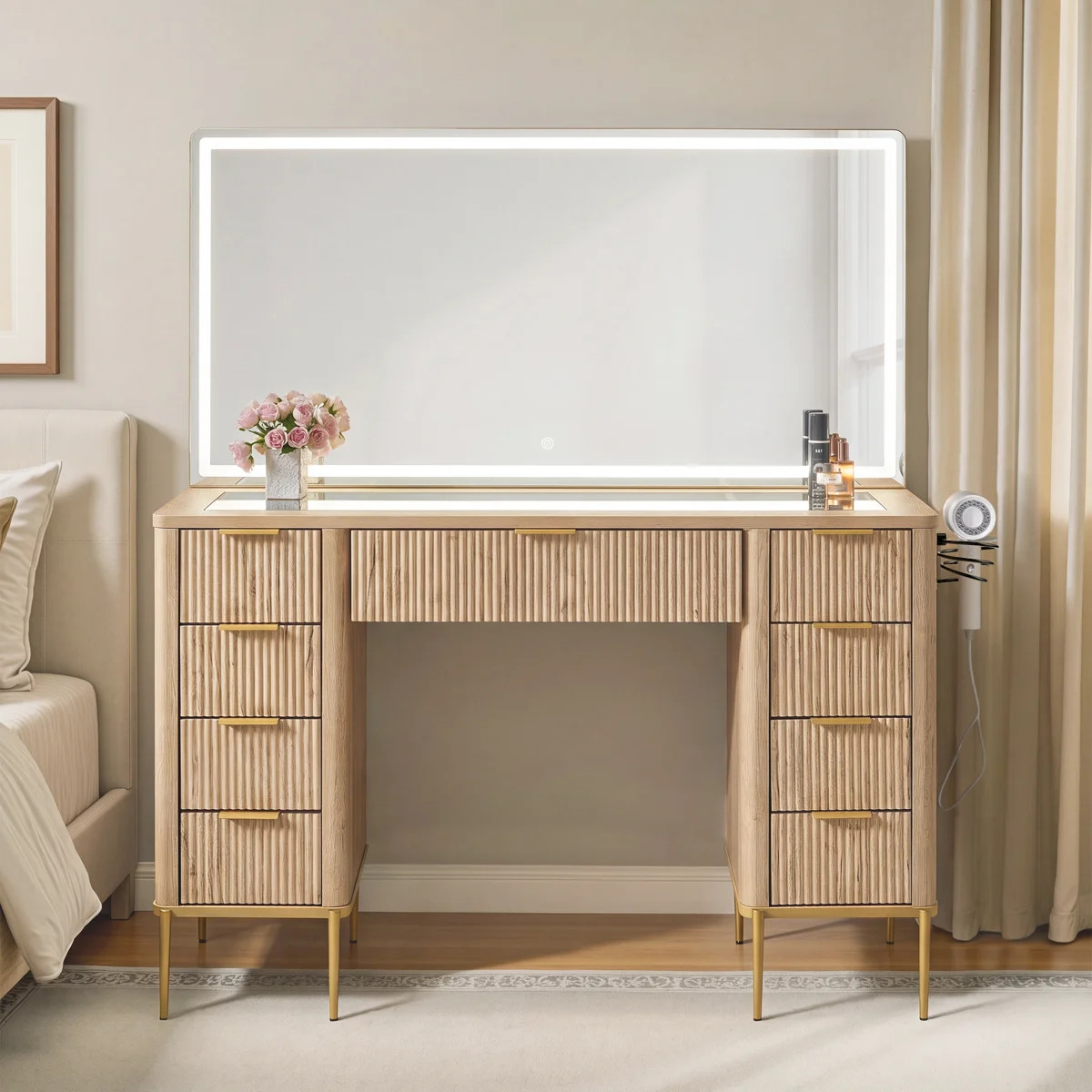 48" Modern Makeup Vanity Desk With Mirror And Lights, Makeup Vanity With 9 Drawers With Power Out... | Wayfair North America