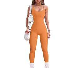 YIOIOIO Women Workout Seamless Jumpsuit Yoga Ribbed Bodycon One Piece Spaghetti Strap Leggings Ro... | Amazon (US)