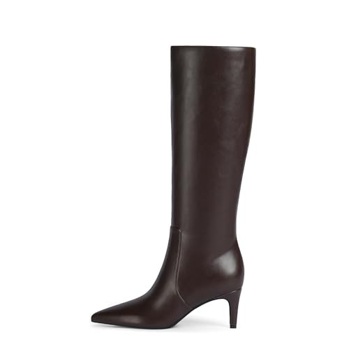 QIY Knee High Boots Women Pointed Toe Kitten Heel Boots, Chocolate, 9.5 | Amazon (US)