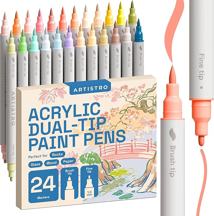 ARTISTRO 24 Pastel Acrylic Paint Markers - Paint Pens for Calligraphy, Brush + Fine Tips - For Fa... | Amazon (US)