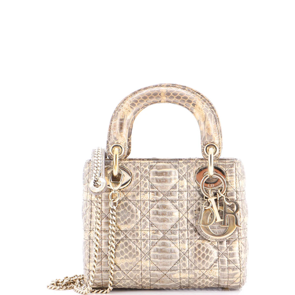 Lady Dior Chain Bag Cannage Quilt Python Mini | Rebag