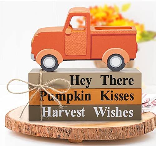 Fall Decor - Fall Decorations for Home - Includes 3 Mini Wood Decorative Books Stack and Truck, F... | Amazon (US)