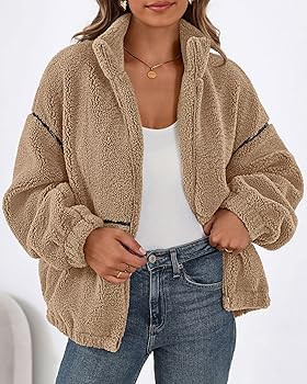 KIRUNDO Sherpa Jacket Women Fleece Oversized Zip Up Winter Coats Fall Jackets Faux Fur Warm Outwe... | Amazon (US)