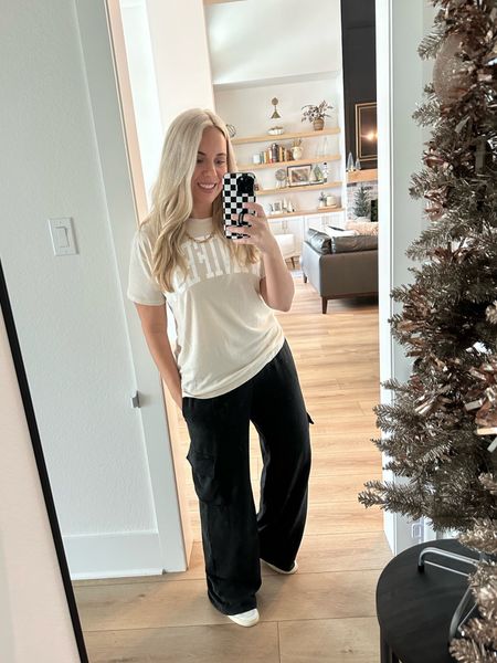 30% off!!! Obsessed with these cargo sweatpants so I bought them in two colors! I did a medium and I’m a size 10. T-shirt is TTS and I’m in a large. 

#LTKmidsize #LTKGiftGuide #LTKsalealert