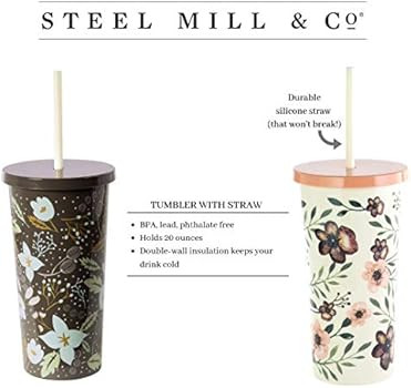 Steel Mill & Co 24 Ounce Tumbler with Lid and Reusable Straw, Double Wall Insulated Travel Cup, Wood | Amazon (US)
