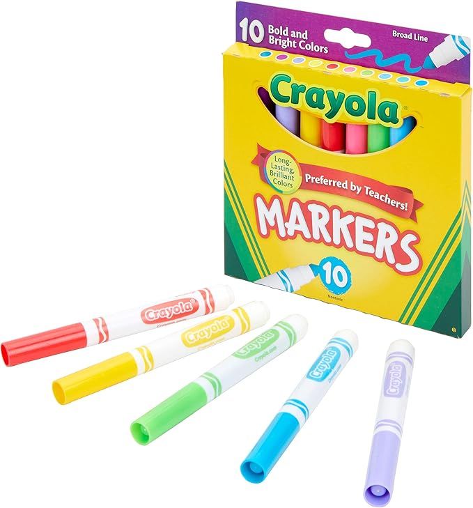 Crayola Broad Line Markers, Bold & Bright Colors, Assorted, 10 Count (Pack of 1). | Amazon (US)