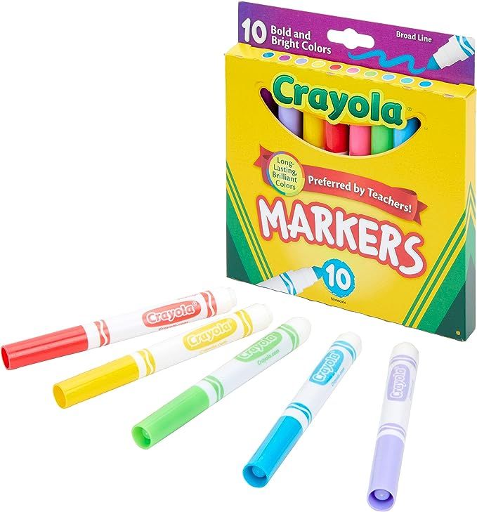 Crayola Broad Line Markers, Bold & Bright Colors, Assorted, 10 Count (Pack of 1). | Amazon (US)