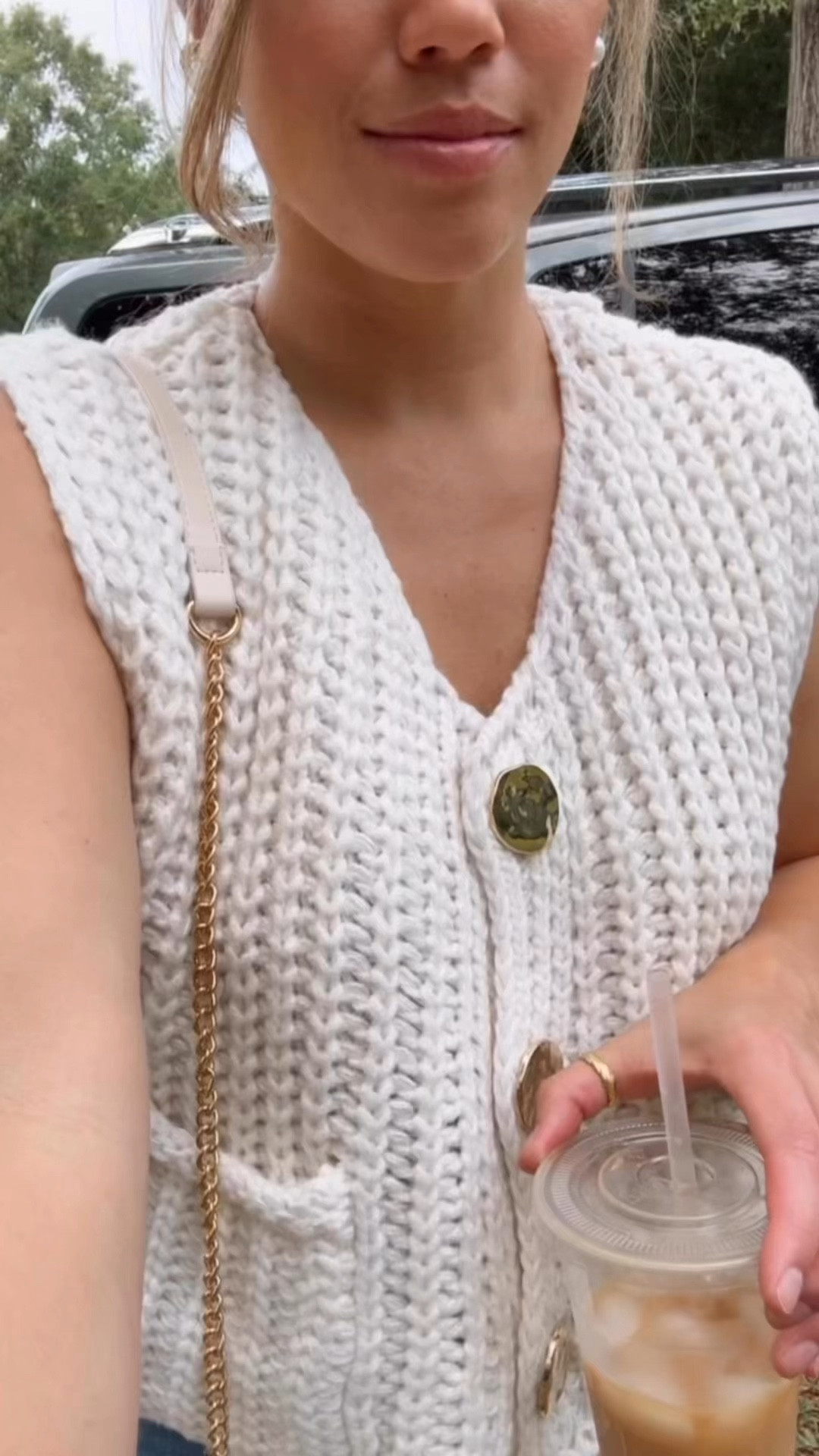 Mom drop off line #ootd 
Wearing a size small in the top  

Cute but casual outfit inspo 

Fall transitional
Ballet flats 
Chunky knit sweater vest
Amazon 
Amazon finds 

#LTKStyleTip #LTKFindsUnder100 #LTKSeasonal