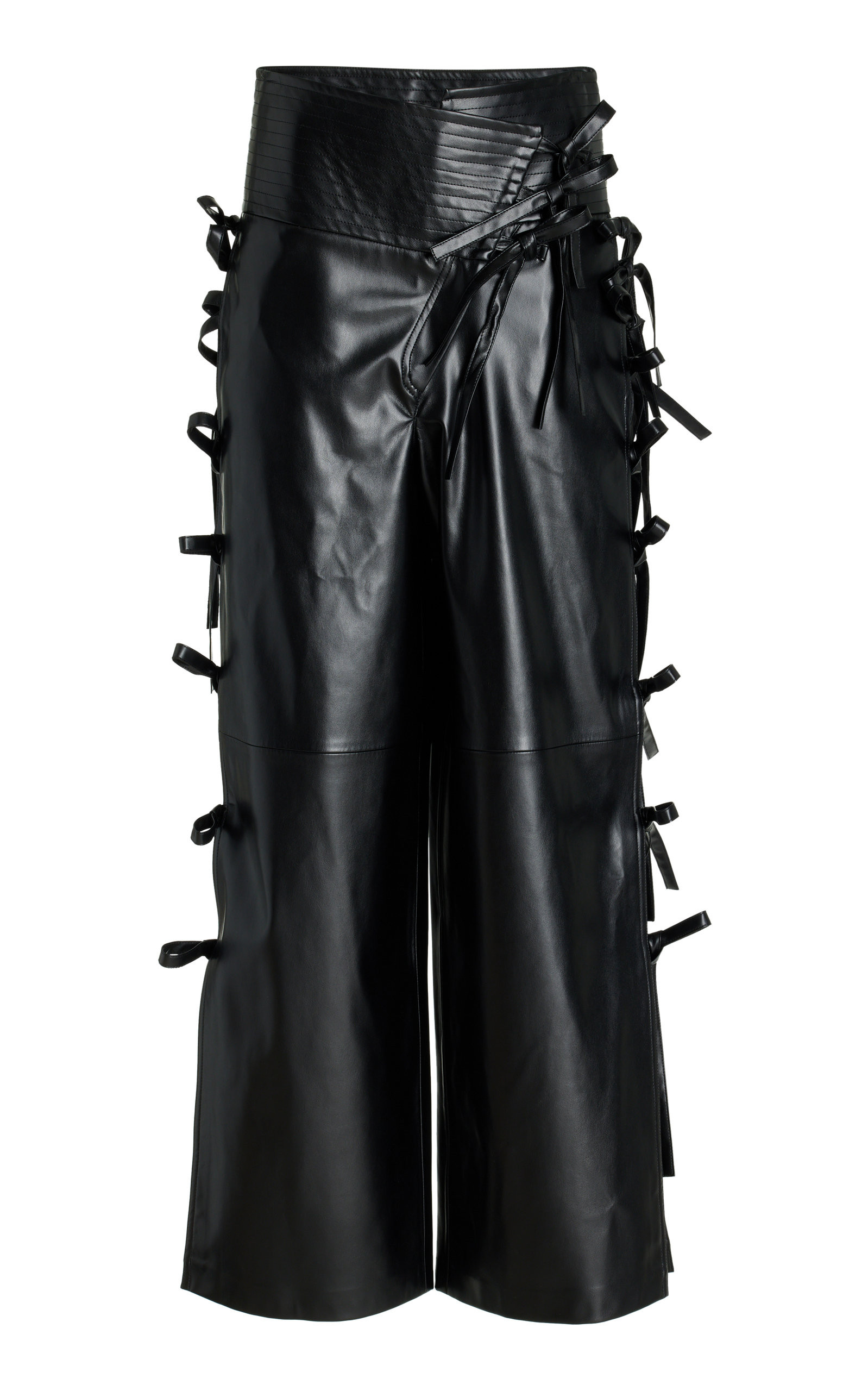 A.W.A.K.E. MODE - Women's Tie-Detailed Faux Leather Wide-Leg Pants - Black - FR 36 - Moda Operandi | Moda Operandi (Global)
