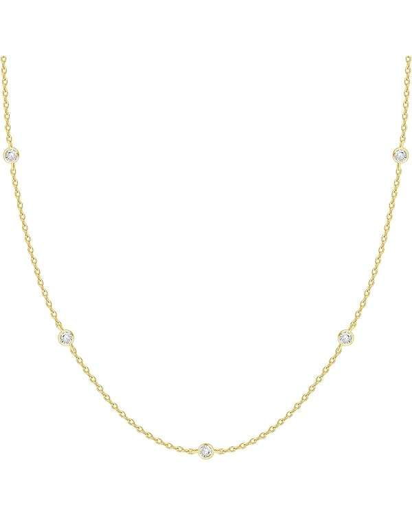 PAVOI 14K Gold Plated Station Necklace | Simulated Diamond BTY Necklace | Womens CZ Chain Necklac... | Amazon (US)