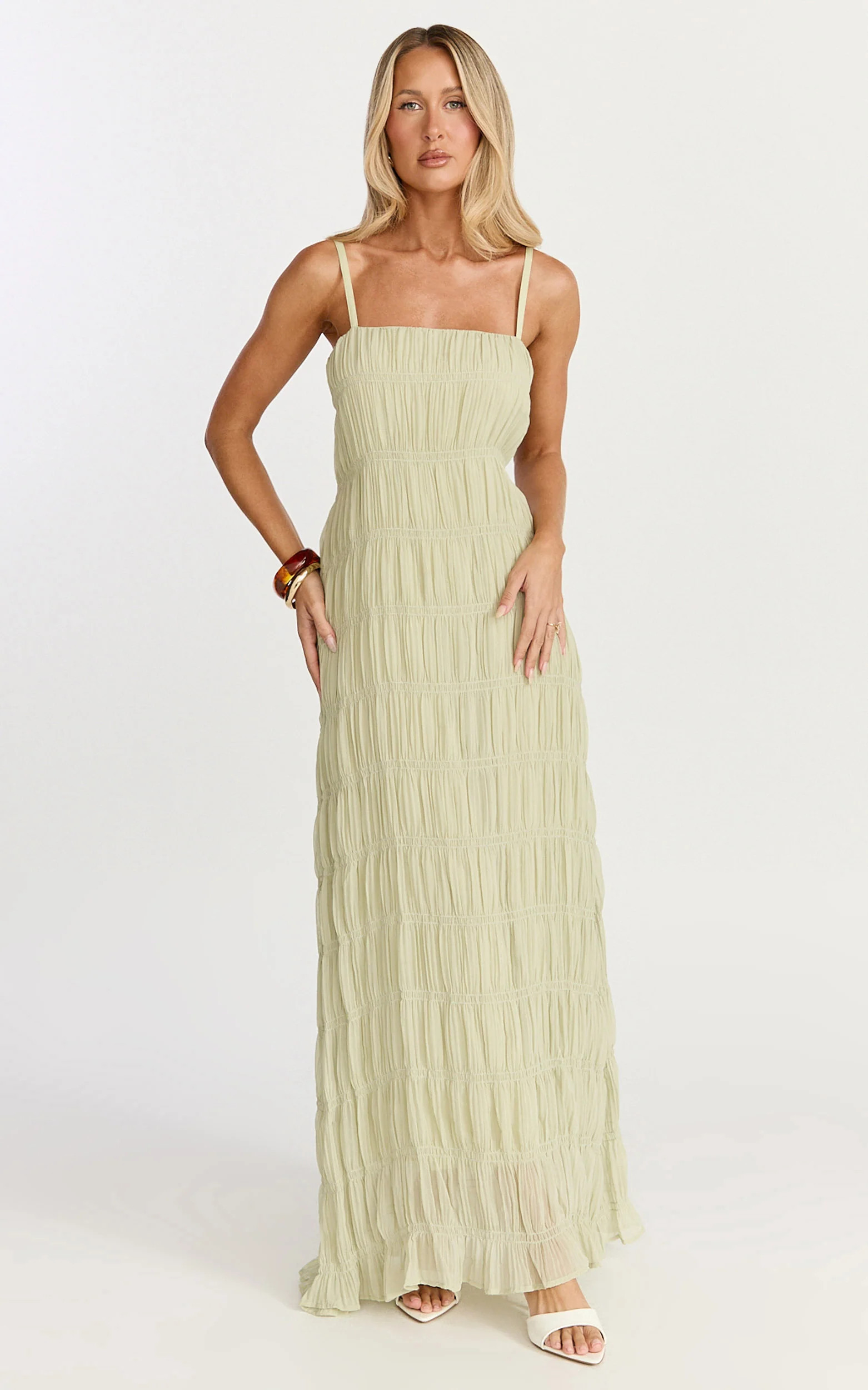 Cleo Maxi Dress - Textured Detail Dress in Sage | Showpo USA | Showpo (US, UK & Europe)
