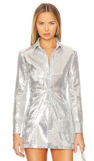 Sequin Shirt in Silver | Revolve Clothing (Global)