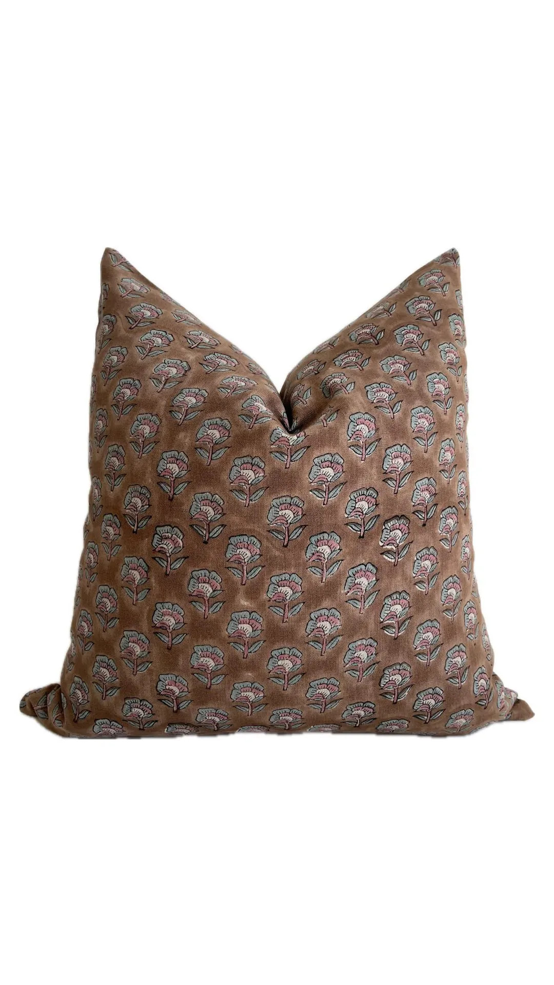 Emery || Hand Block Print Handmade Brown Floral Linen Pillow Cover | Artisanal Designer High-qual... | Etsy (US)