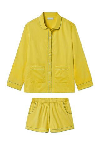 Poplin Piped Shorts Set in Chartreuse | LAKE Pajamas