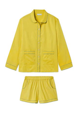 Poplin Piped Shorts Set in Chartreuse | LAKE Pajamas