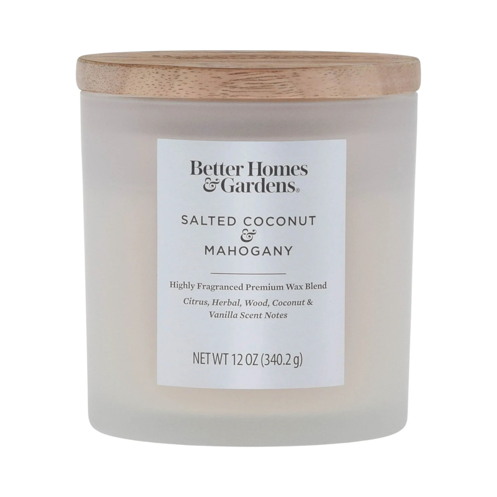 Better Homes & Gardens Salted Coconut Mahogany Scented 2-Wick Frosted 12oz Candle | Walmart (US)
