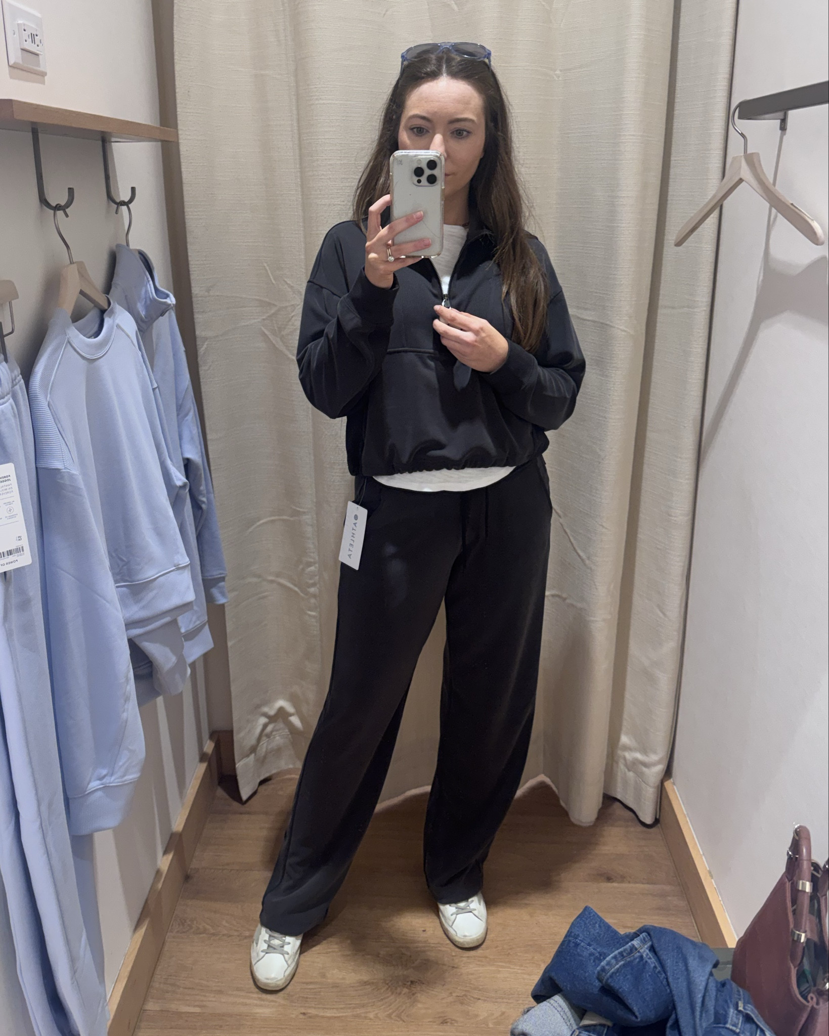 Athleta matching set. Seasoft set. 5’5 wearing a small in the pants and half zip 

#LTKTravel #LTKActive #LTKmomlife