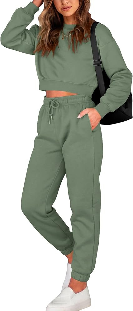 BTFBM Women 2 Piece Outfits Long Sleeve Crop Top Pullover Drawstring Pant Jogger Set Casual Sweat... | Amazon (US)