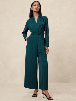 Crepe Deep V-Neck Jumpsuit | Banana Republic Factory