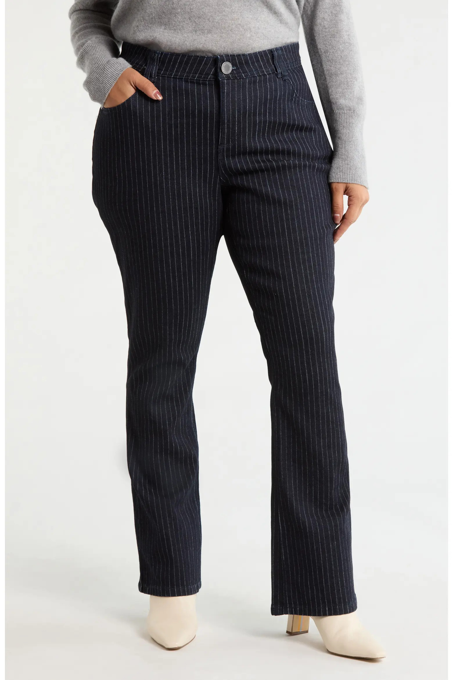 Brittany Pinstripe High Waist Itty Bitty Bootcut Jeans (Women) | Nordstrom | Nordstrom