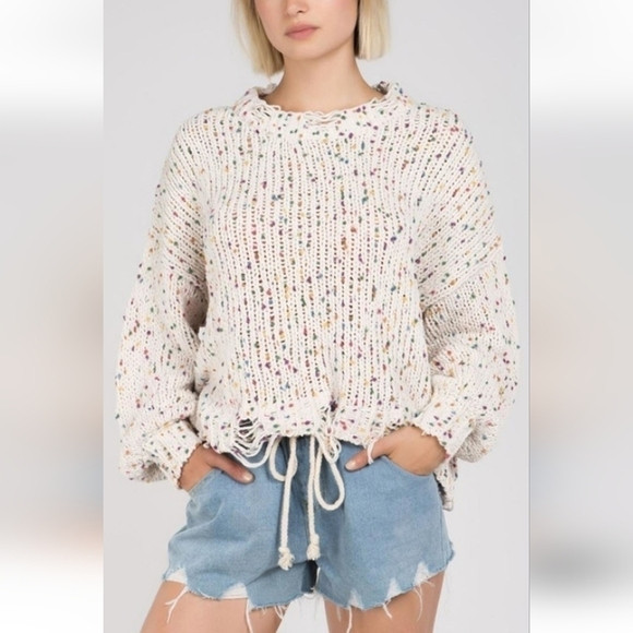 Pol - Distressed Knit Confetti Sweater In White Multi | Poshmark