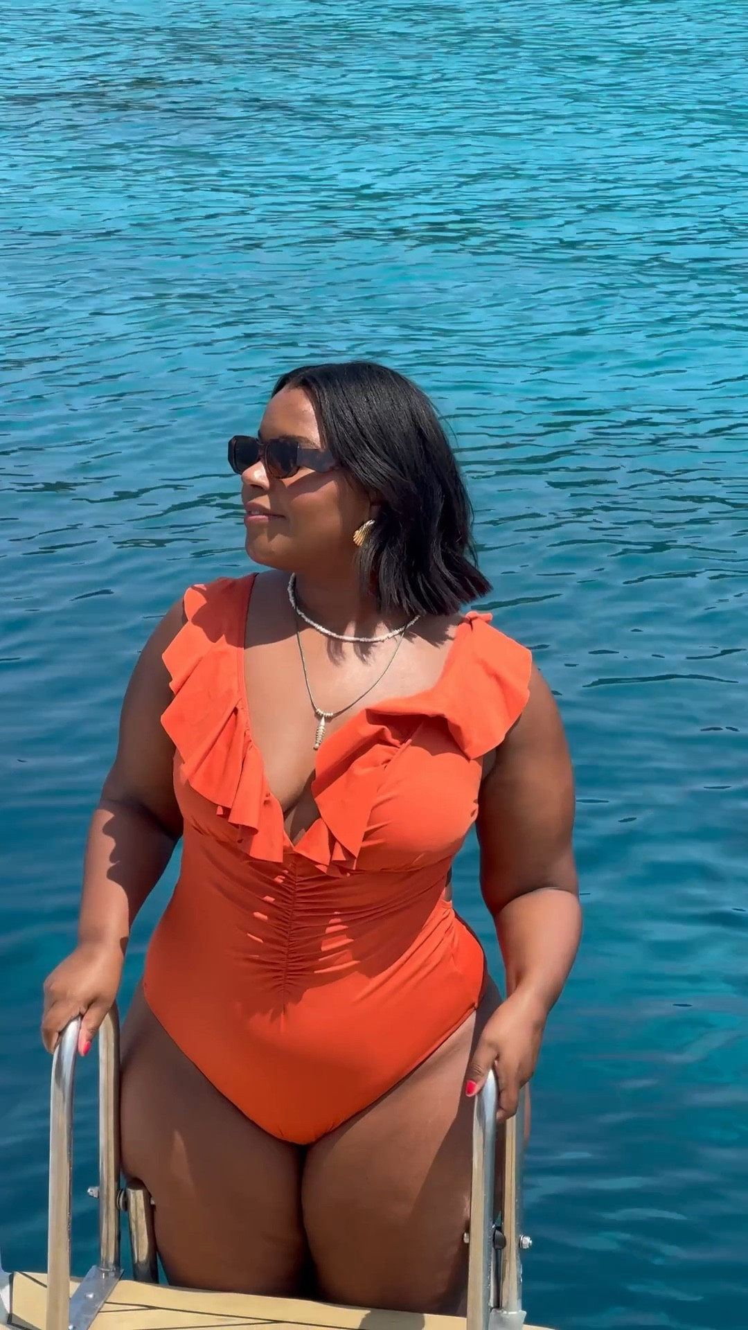 Boat day wearing my orange ruffle and ruched swimsuit 🍊 🌊 I’m wearing a size UK16

#LTKxMintVelvet #LTKmidsize #LTKcurves